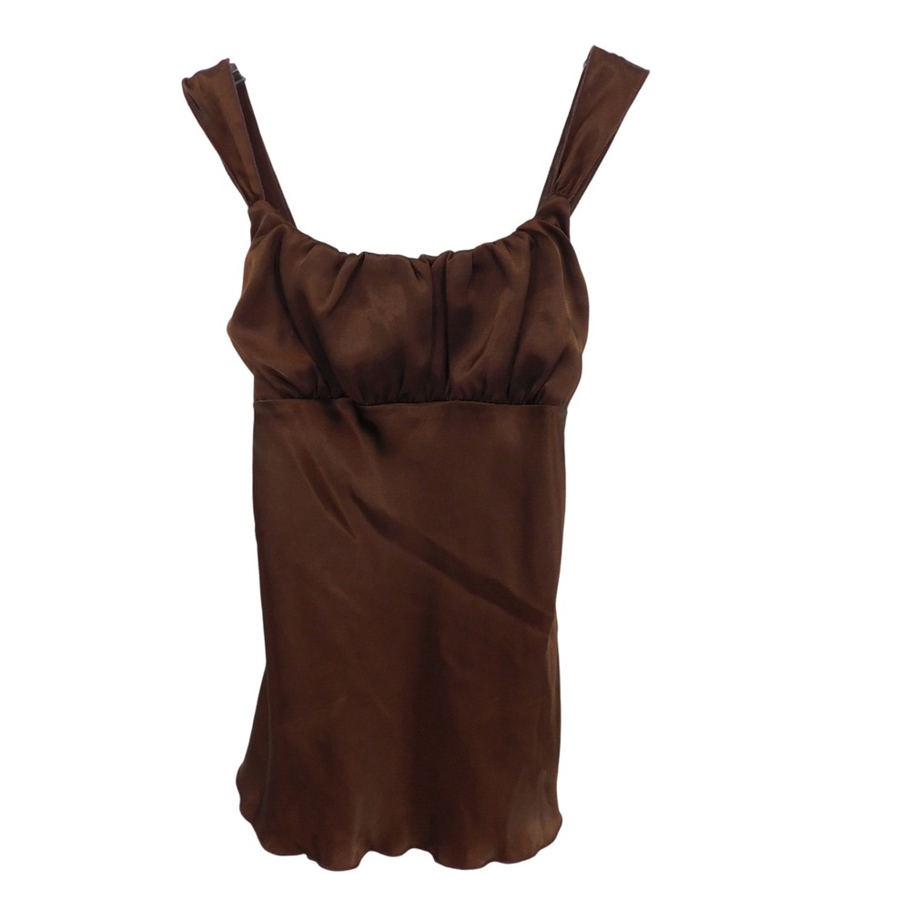 Self Esteem Brown Ruched Bust Satin Tie Back Camisole Tank Top M‎